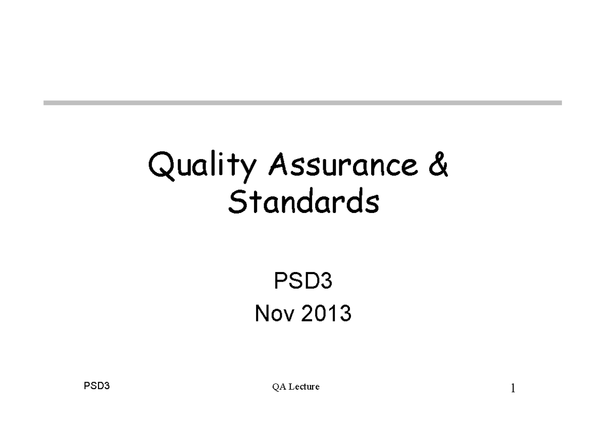 quality assurance standards Quality Assurance Standards PSD3 Nov 2013