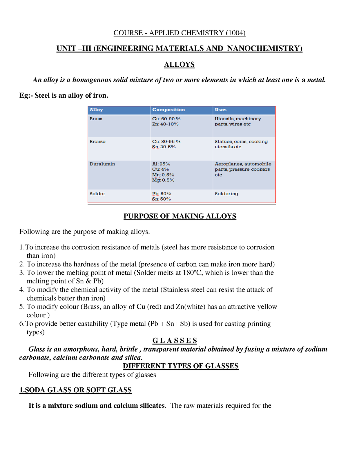 Applied Chemistry UNIT 3 - COURSE - APPLIED CHEMISTRY (1004) UNIT –III ...