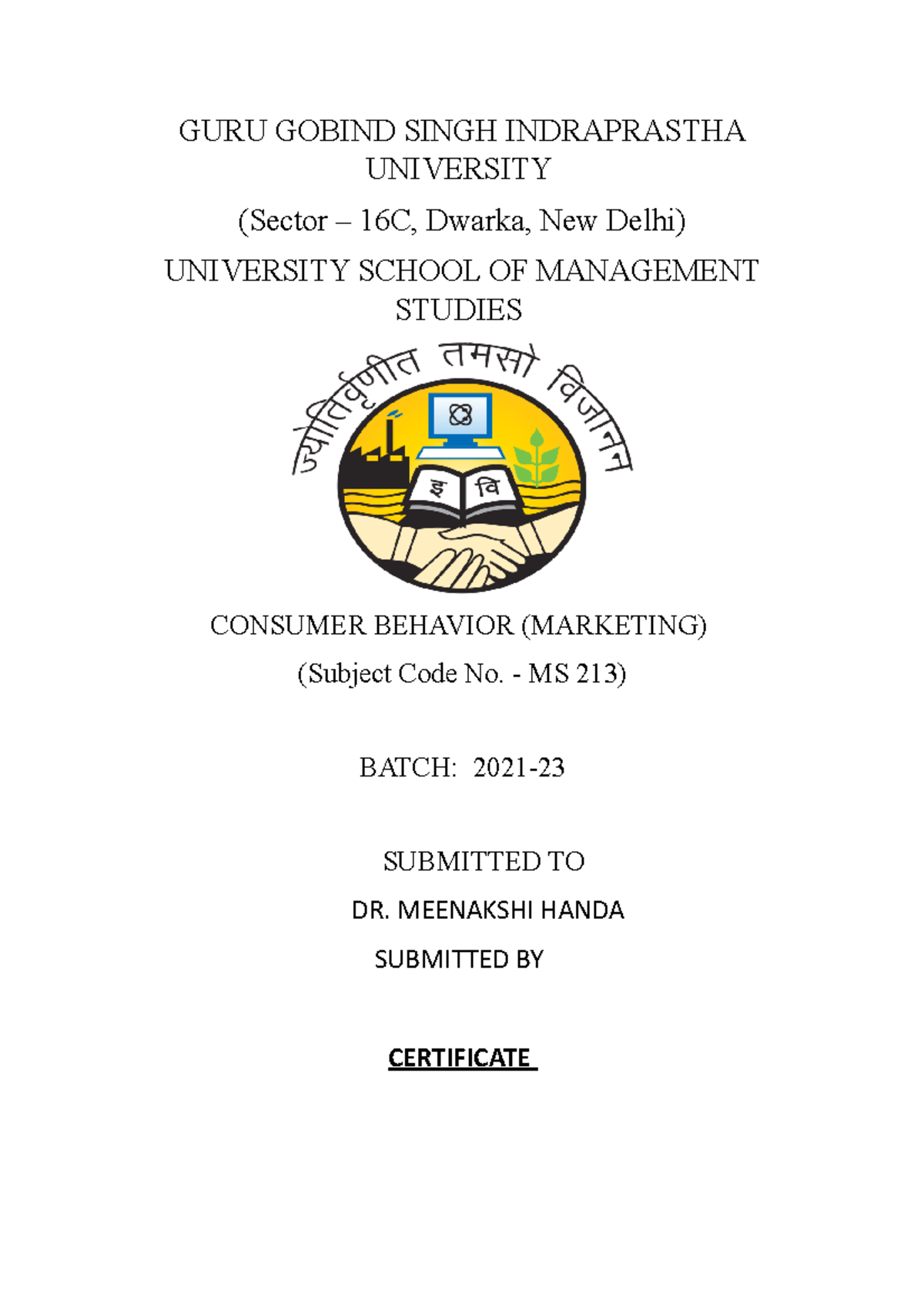 CB Project Report - GURU GOBIND SINGH INDRAPRASTHA UNIVERSITY (Sector ...