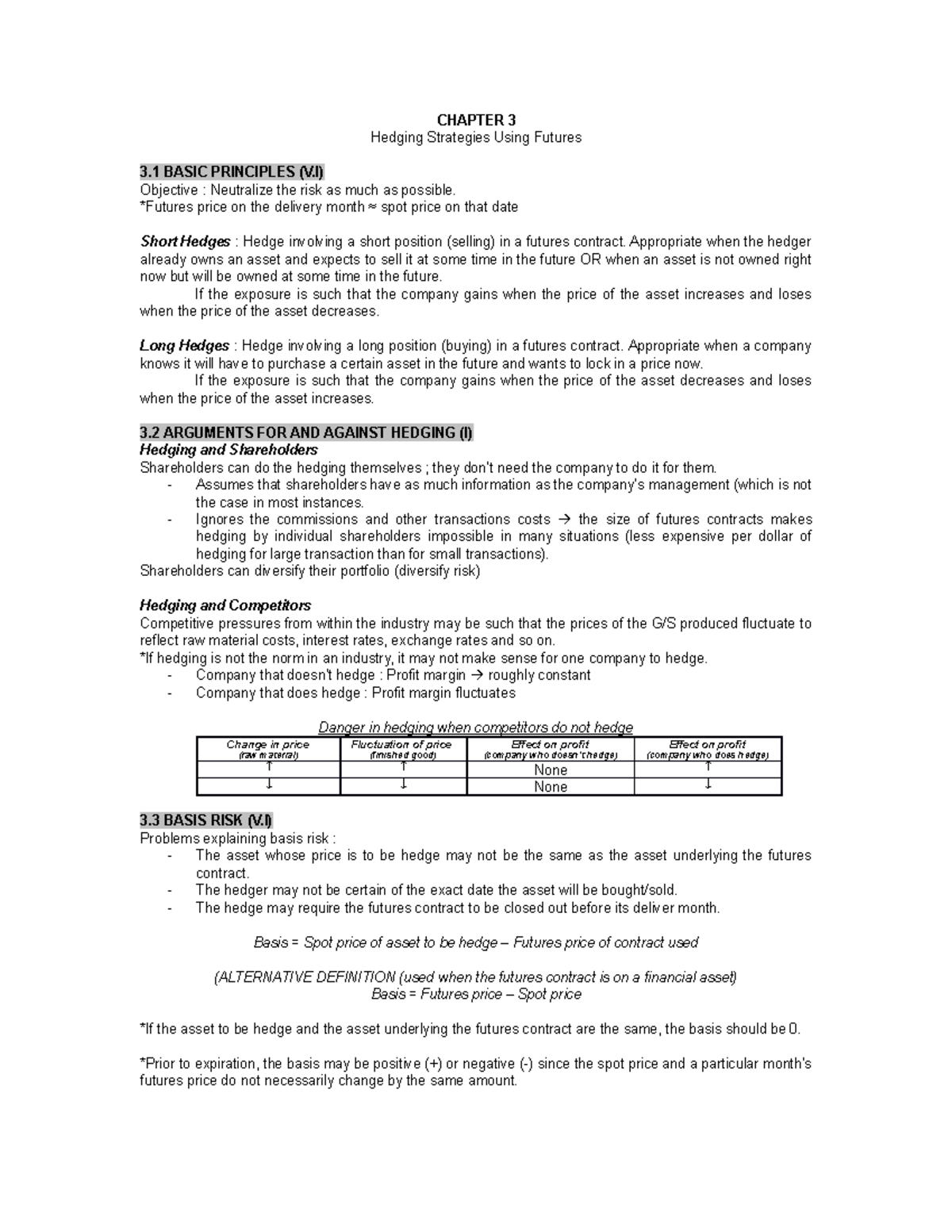 Chapter 3 - Hedging Strategies using Futures - CHAPTER 3 Hedging ...