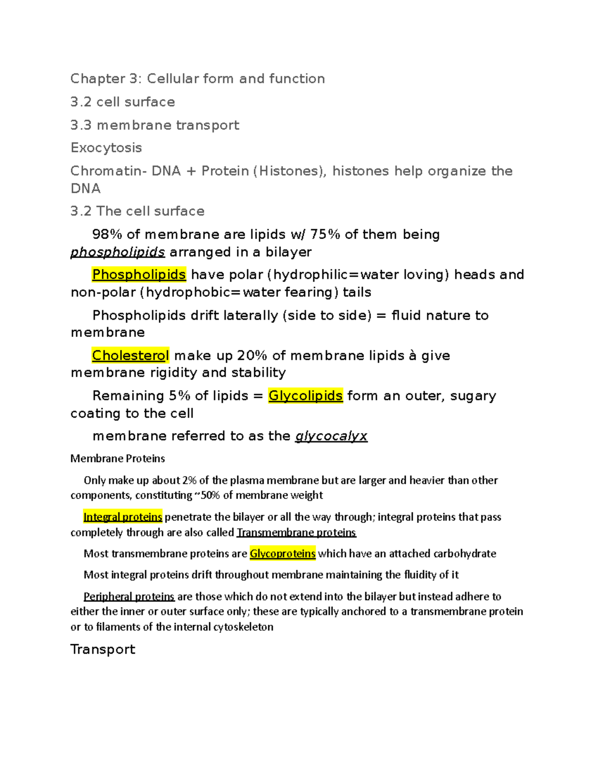 Chapter 3 - Chapter 3: Cellular form and function 3 cell surface 3 ...