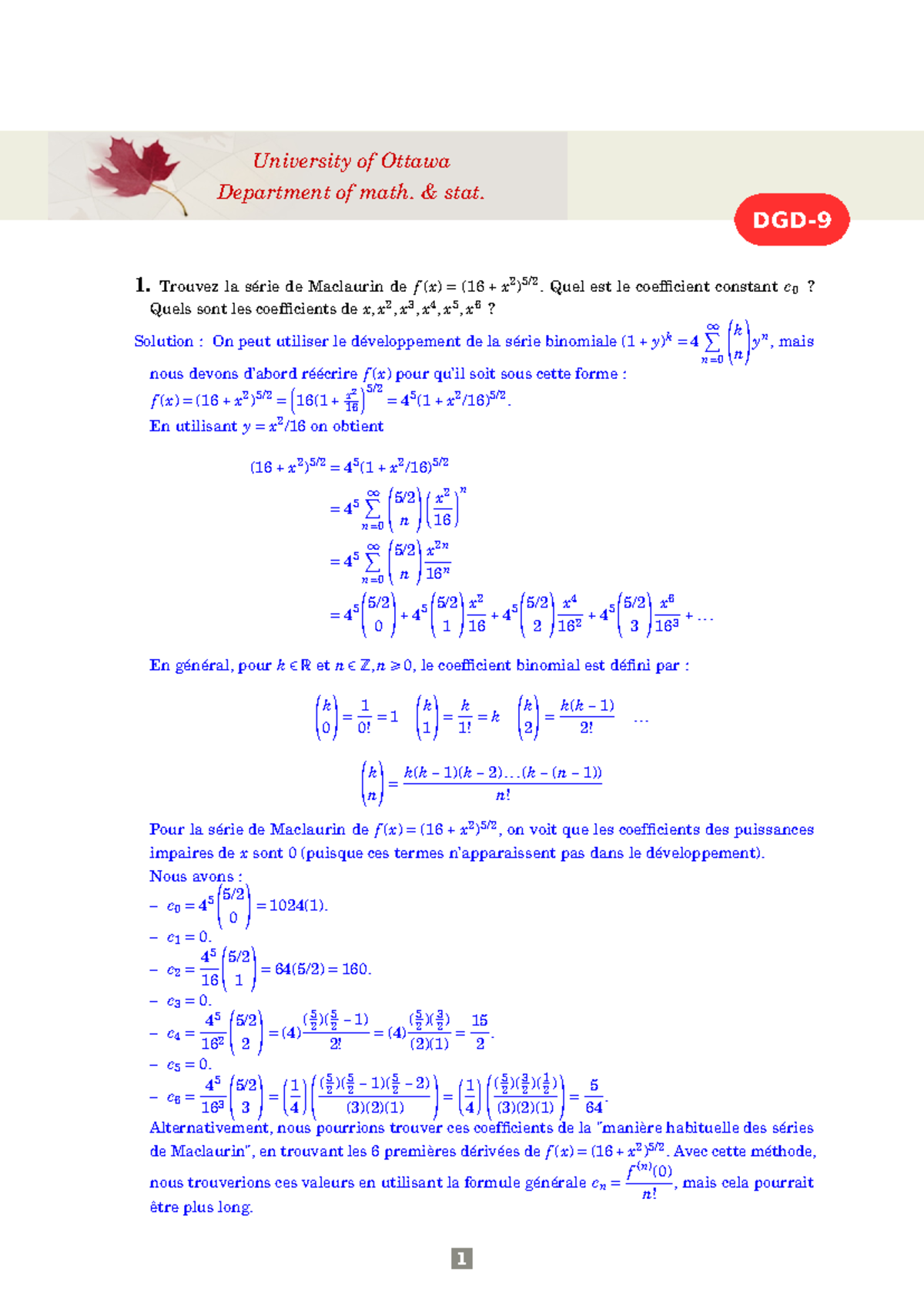 Sol DGD9 - 9 DGD SOLUTIONS - DGD- University of Ottawa Department of ...