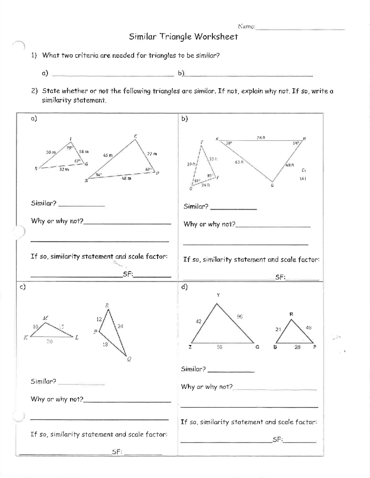 Similar triangles worksheet - Studocu