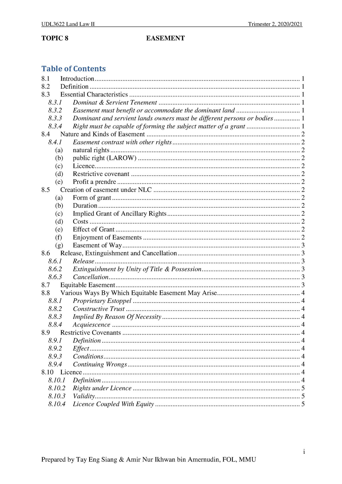 UDL3622 TRI 2020 Ch 8 Easement std ver - TOPIC 8 EASEMENT i 8 ...