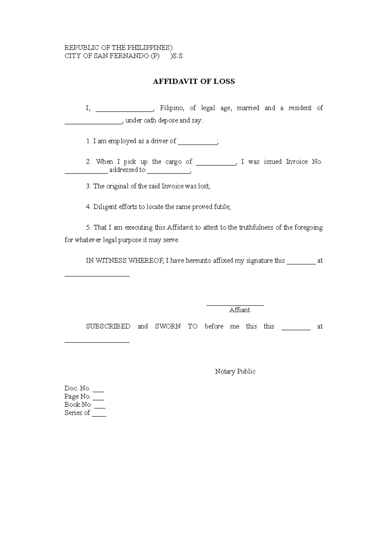 sample-affidavit-of-loss-of-invoice-document-republic-of-the-philippines-city-of-san-fernando