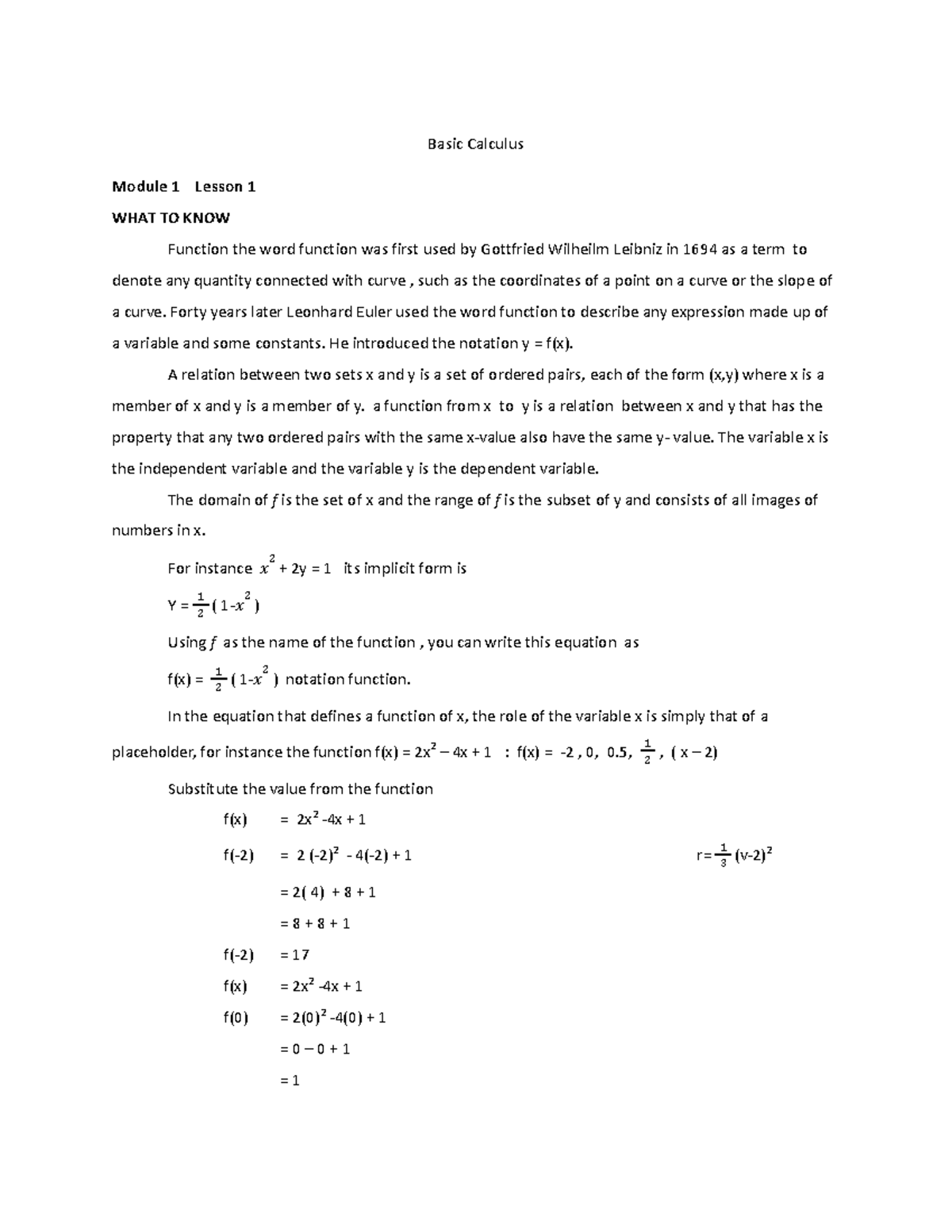 10 - calculus - Basic Calculus Module 1 Lesson 1 WHAT TO KNOW Function ...