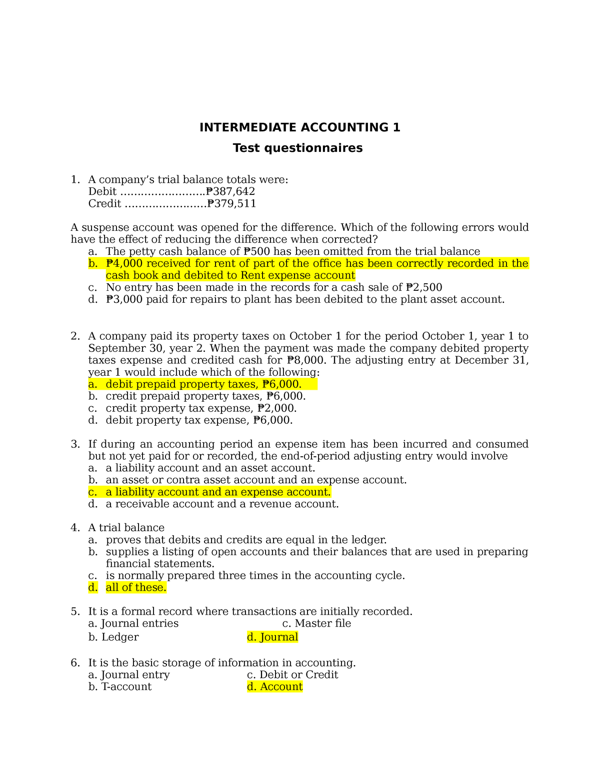 Test-questionnaires- Intermediate- Accounting-1 - INTERMEDIATE ...