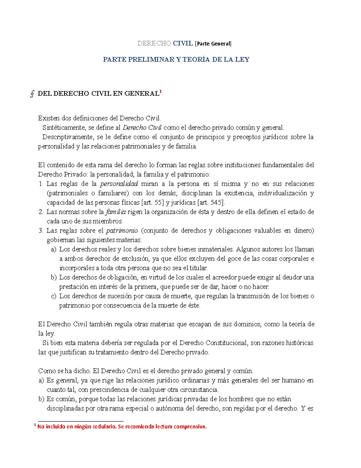 1 Parte Gral y T. Ley - teoria de la ley - DERECHO CIVIL [Parte General ...