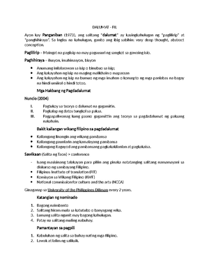 Pagdadalumat - Summary Dalumat ng/sa Filipino - Panuto: Basahin at ...