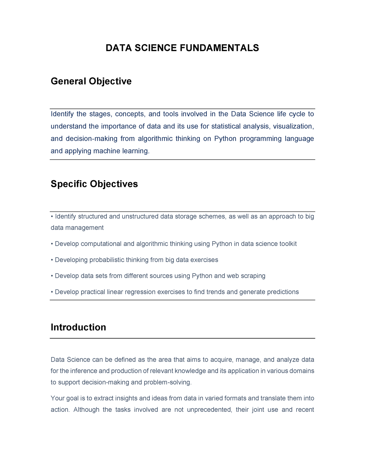 Intro Data Science Fundamentals - DATA SCIENCE FUNDAMENTALS General ...