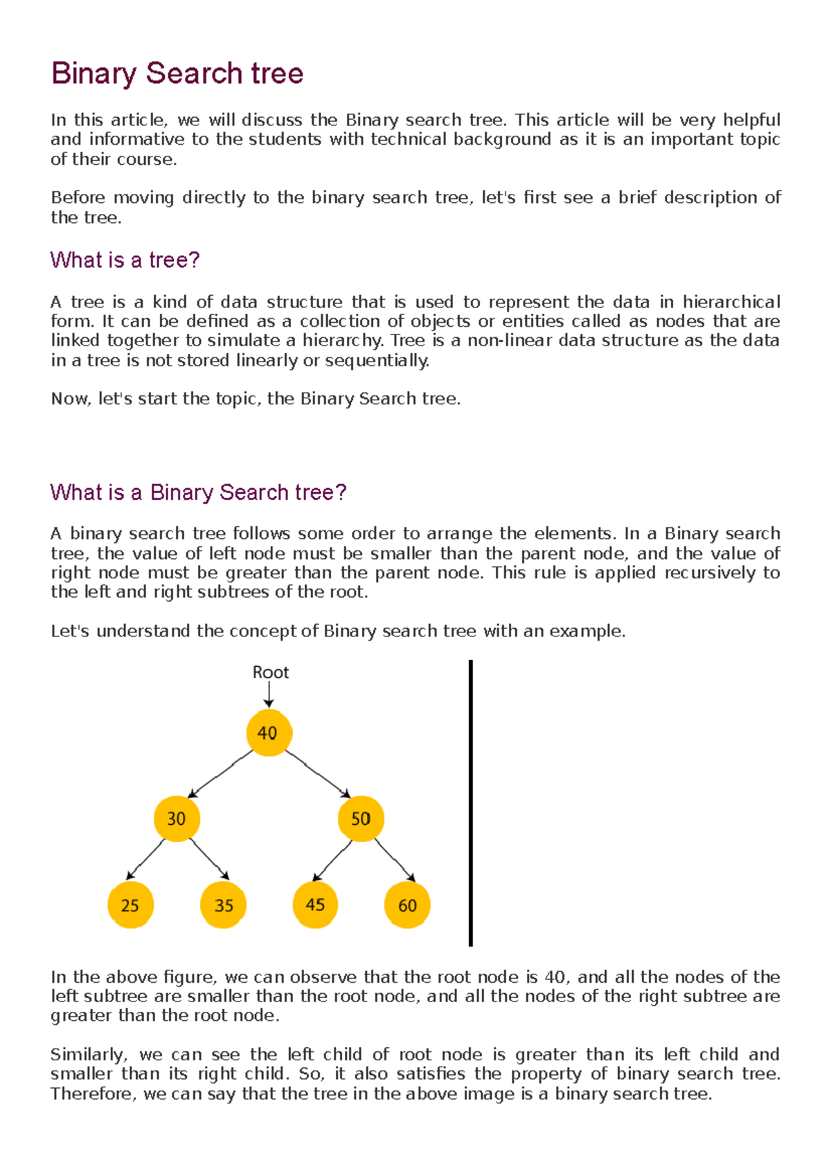 ADA UNIT 5 - NOTES - Binary Search tree In this article, we will ...