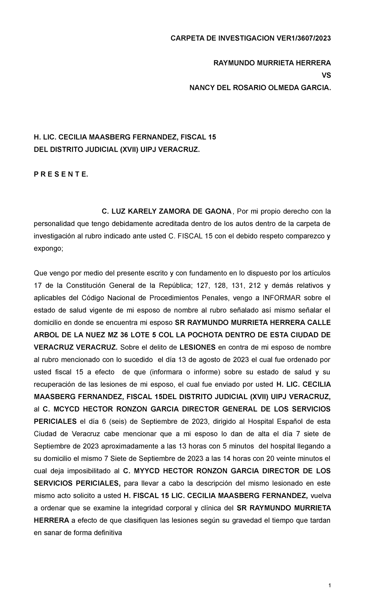 Solicitud DE Peritaje - CARPETA DE INVESTIGACION VER1/3607/ RAYMUNDO ...