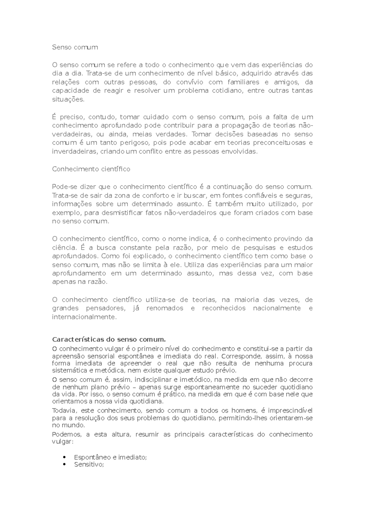 Senso comum vs ciencia - Bom ano letivo! Espero que isto ajude e que ...