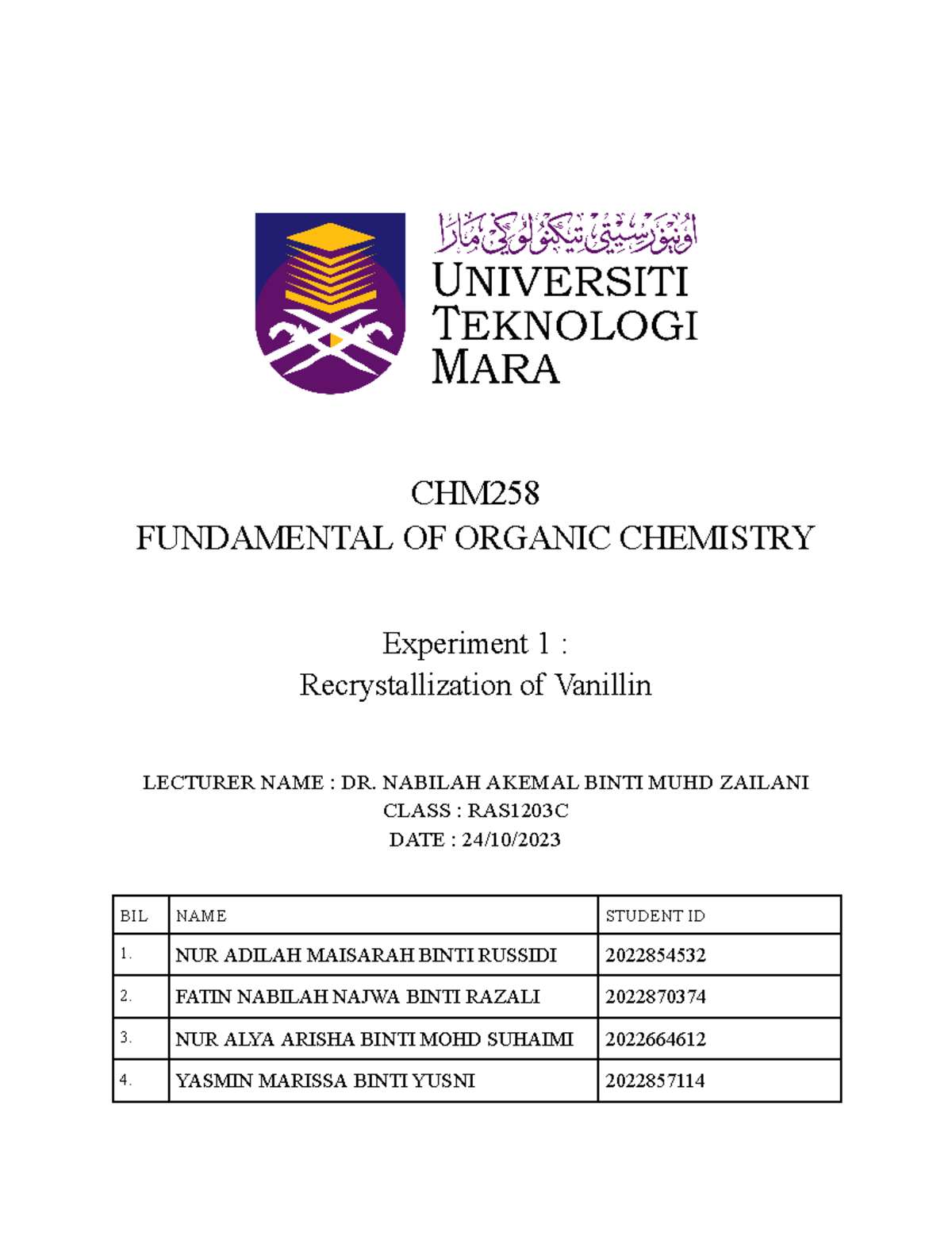Front cover chm258 - Fundamental of Organic Chemistry - CHM FUNDAMENTAL ...