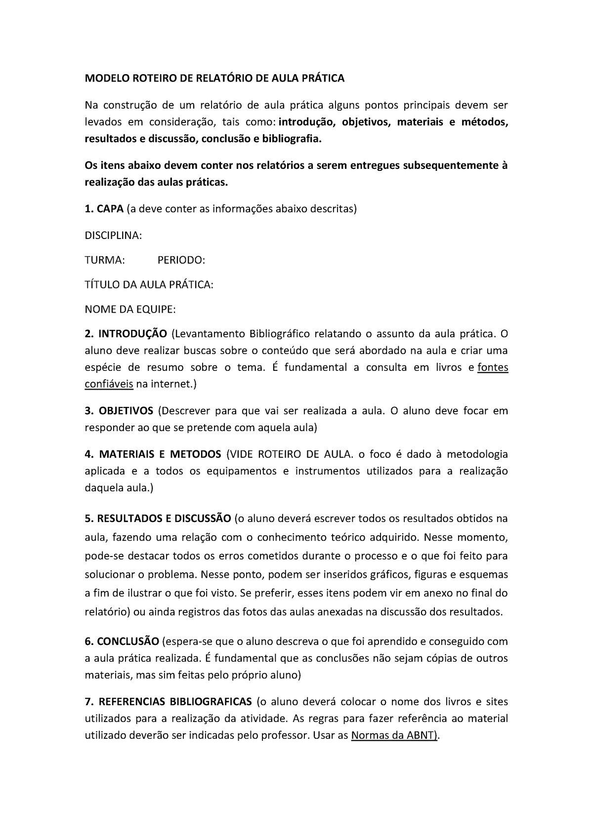 Modelo Relatorio Aula Pratica Modelo Roteiro De RelatÓrio De Aula PrÁtica Na Construção De Um 7611