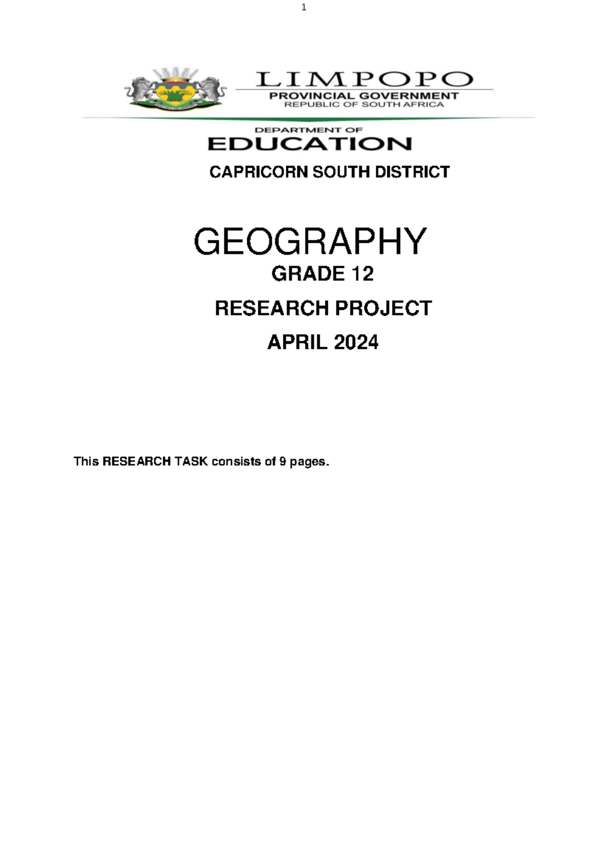 Grade 12 Research CAPRICORN SOUTH DISTRICT GEOGRAPHY GRADE 12
