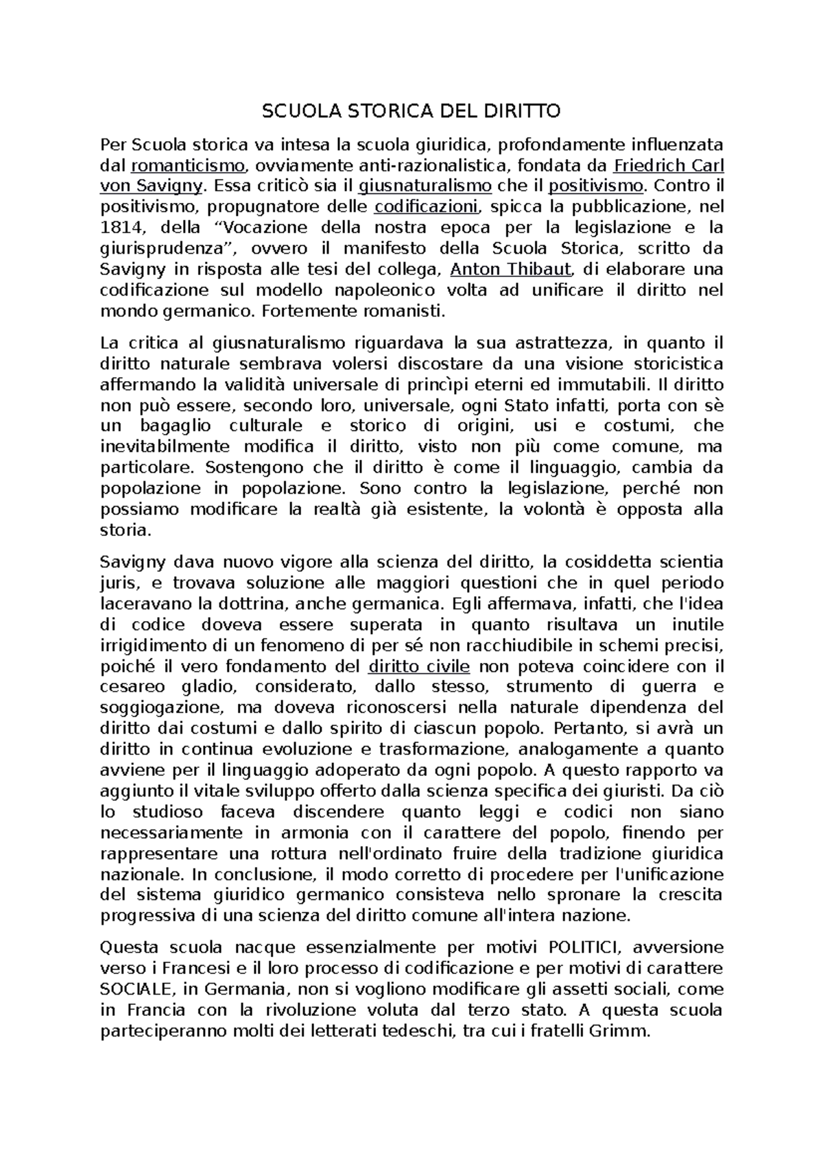 Scuola storica diritto SCUOLA STORICA DEL DIRITTO Per Scuola storica