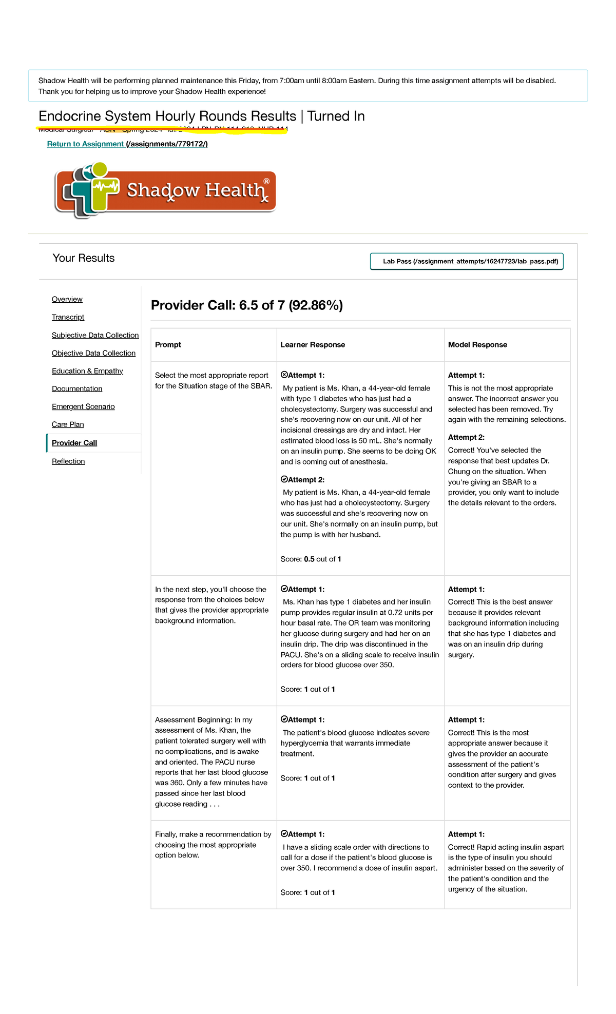 Endocrine provider call Endocrine System Hourly Rounds Results