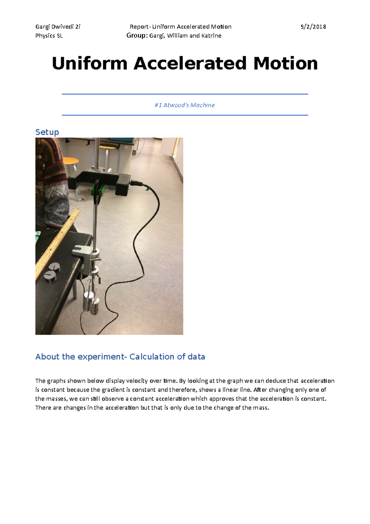 Uniform Accelerated Motion (Atwood 27s Machine) - Physics SL Group ...