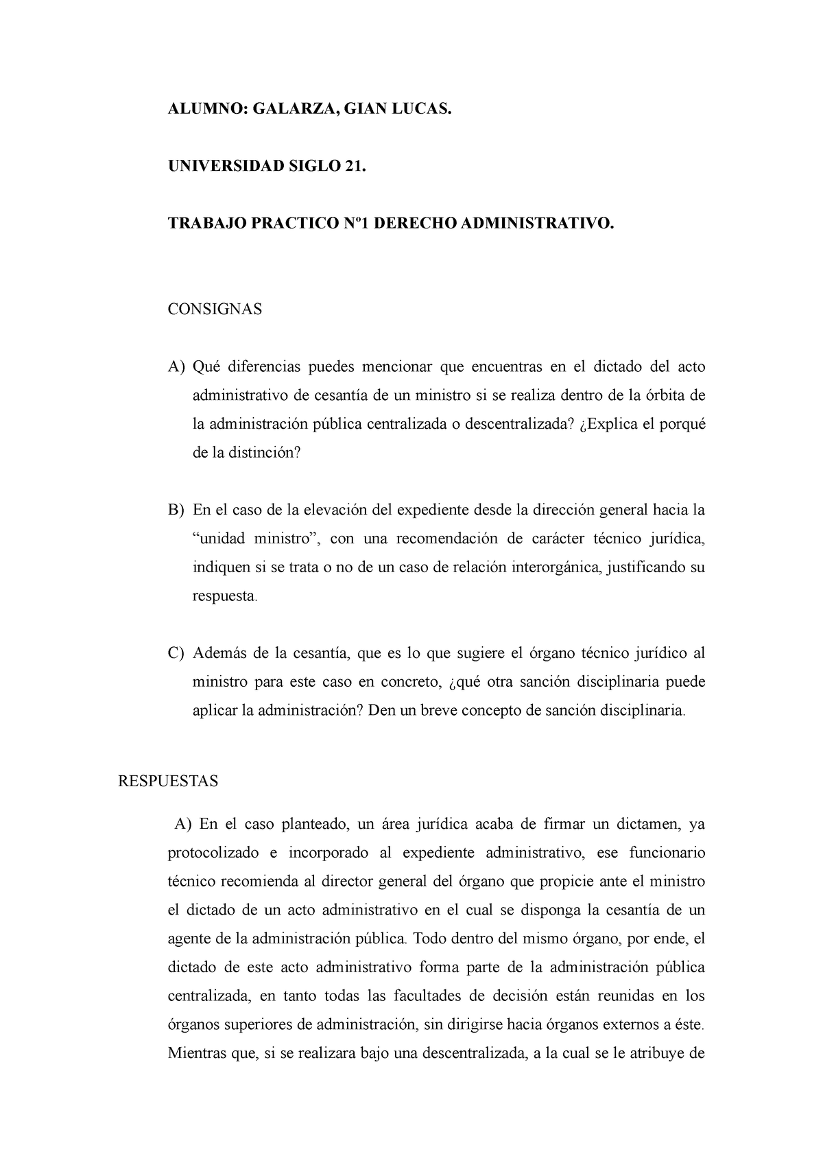 TP1 Derecho Administrativo - ALUMNO: GALARZA, GIAN LUCAS. UNIVERSIDAD ...