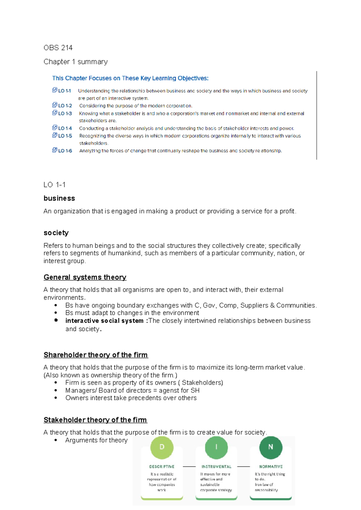 OBS 214 Chapter 1 notes - Summary Responsible Management - OBS 214 ...