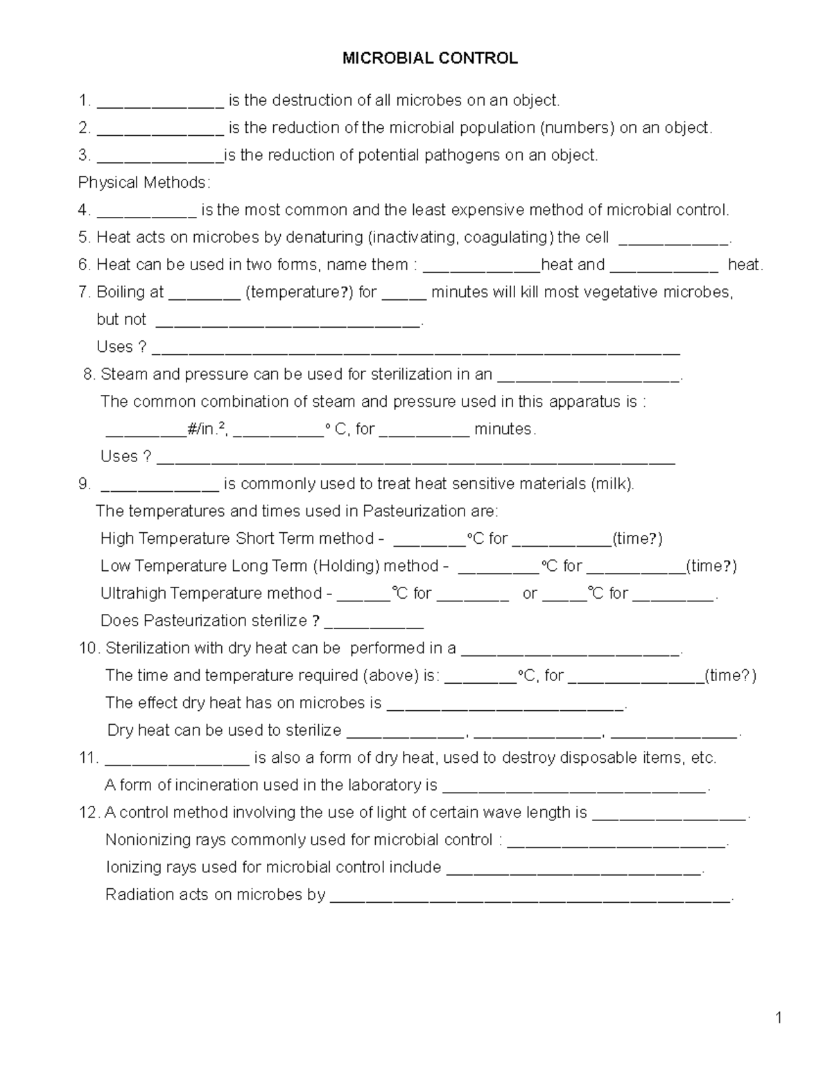 Microbial control 2 - MICROBIAL CONTROL ______________ is the ...