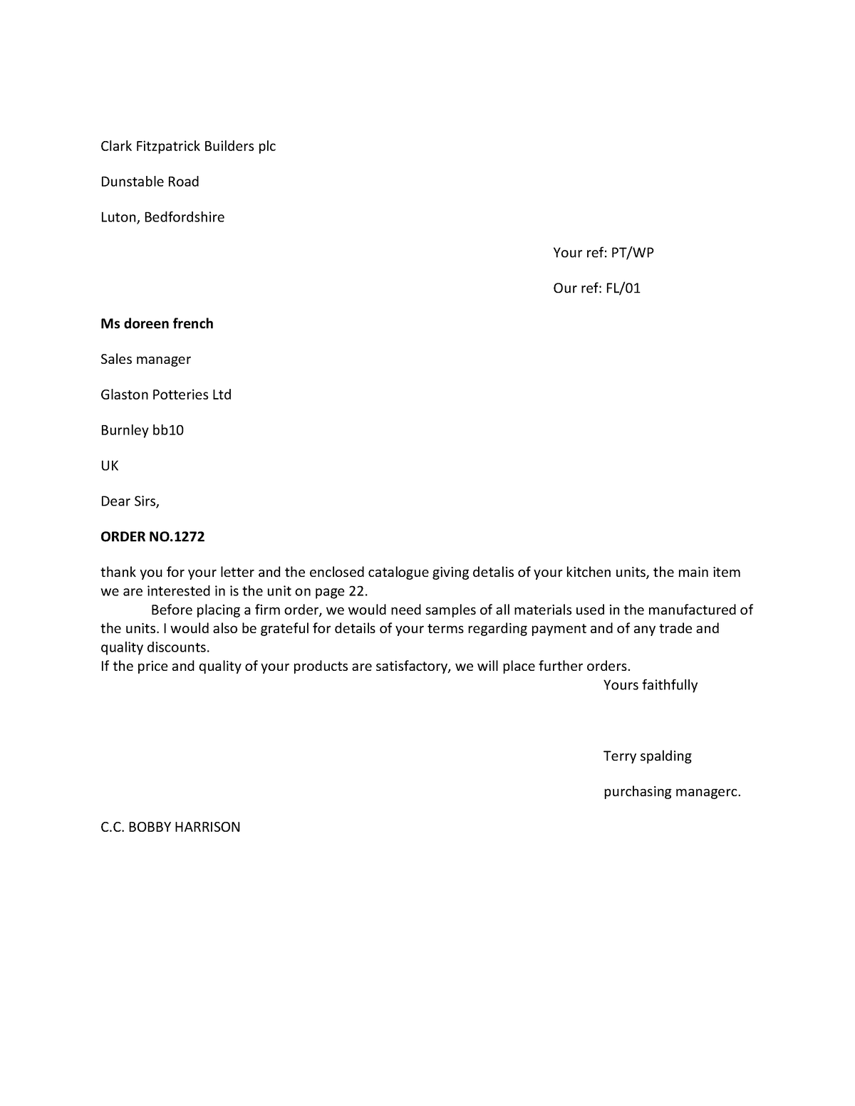 Excercise 1 - Business Letter - Clark Fitzpatrick Builders plc ...