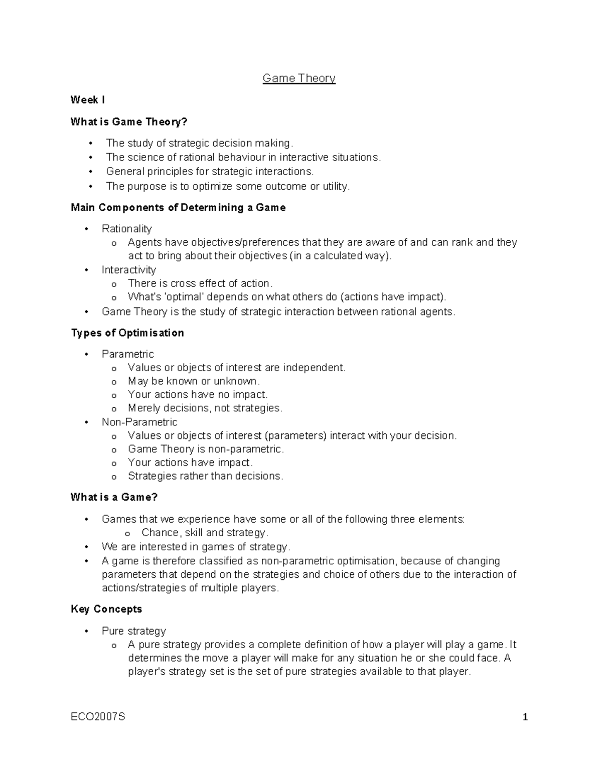 Week 1 Game Theory Game Theory Week I What Is Game Theory The Study