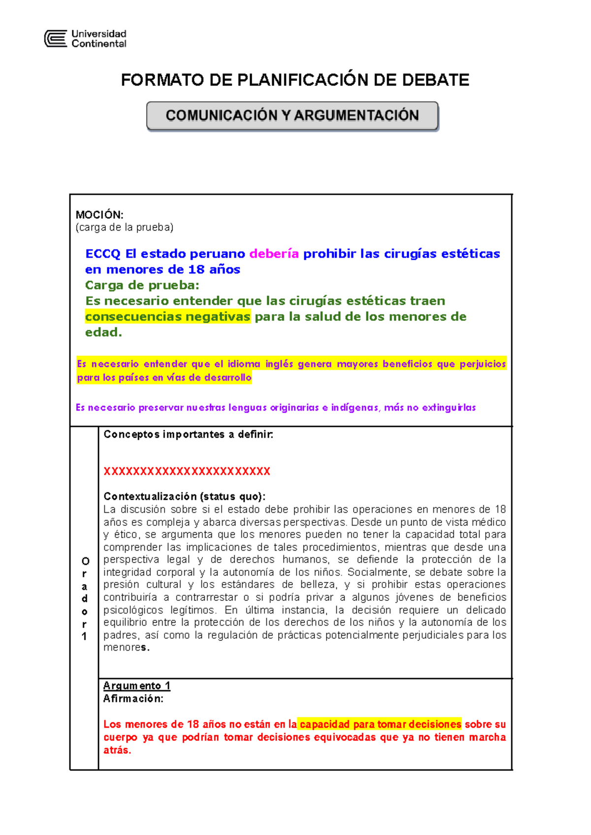 Formato Planificación De Debate Formato De PlanificaciÓn De Debate MociÓn Carga De La Prueba