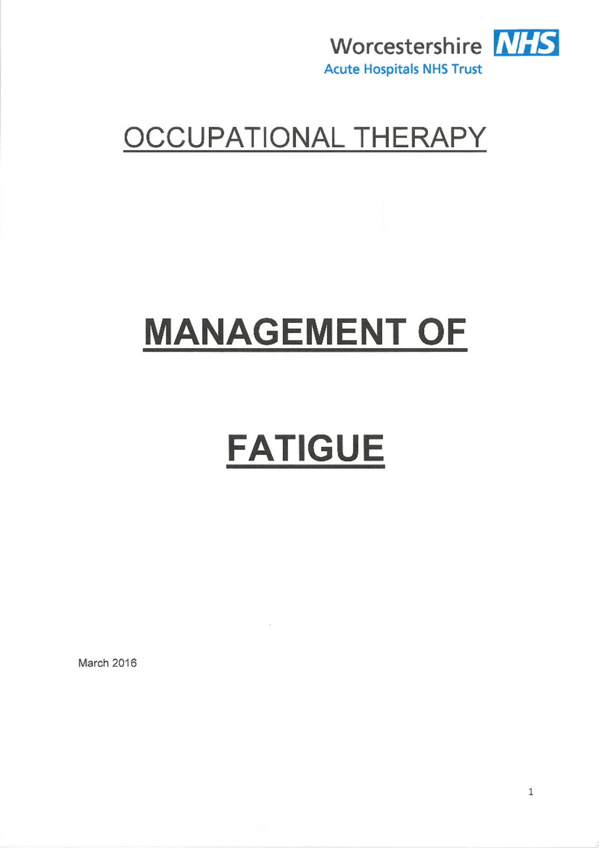 Occupational Therapy Management Of Fatigue Booklet Scan - 346CPD - Studocu