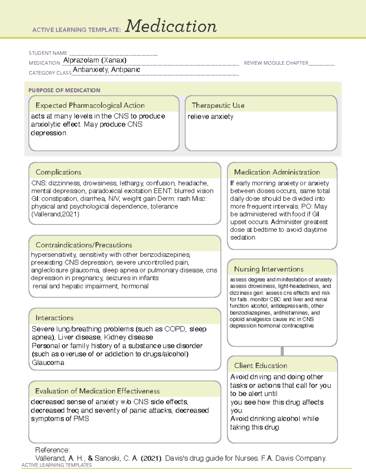 Alprazolam (oral concentration) 1 mg:m L PO - ACTIVE LEARNING TEMPLATES ...