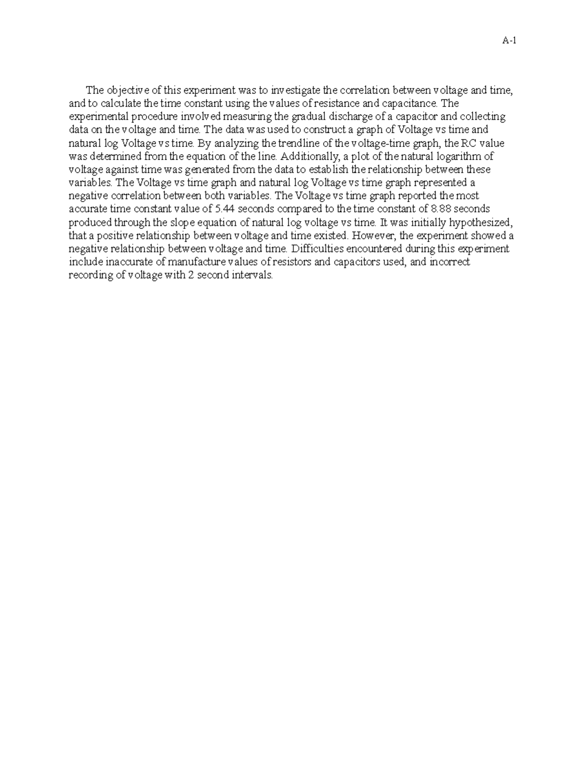 GMU PHYS 246 college physics 2 RCdecay abstract A The objective