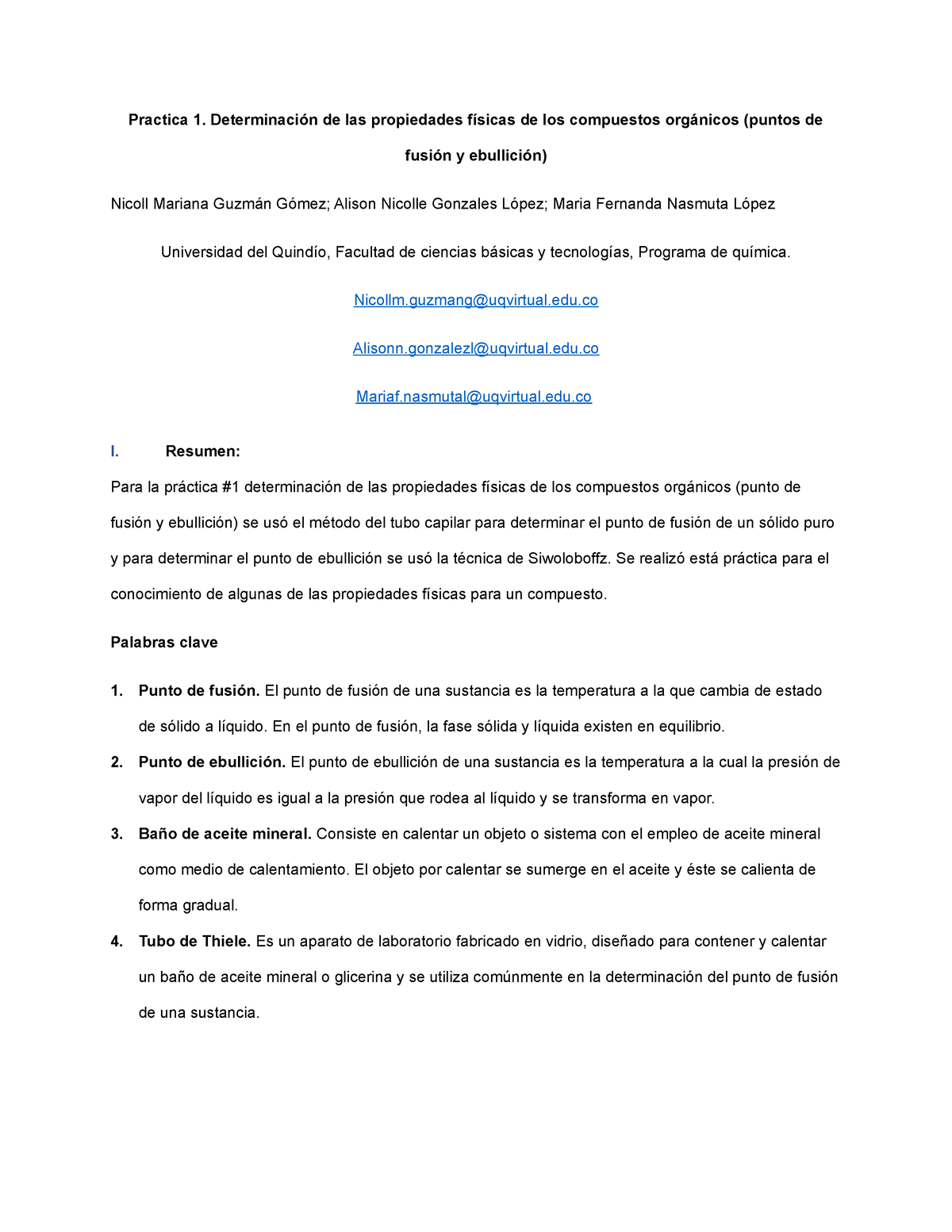 Informe #1 - Determinación de las propiedades físicas de los compuestos ...