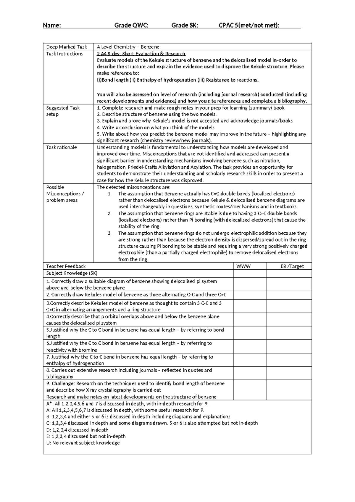 Y13 Deep Marked Task Benzene - Deep Marked Task A Level Chemistry ...