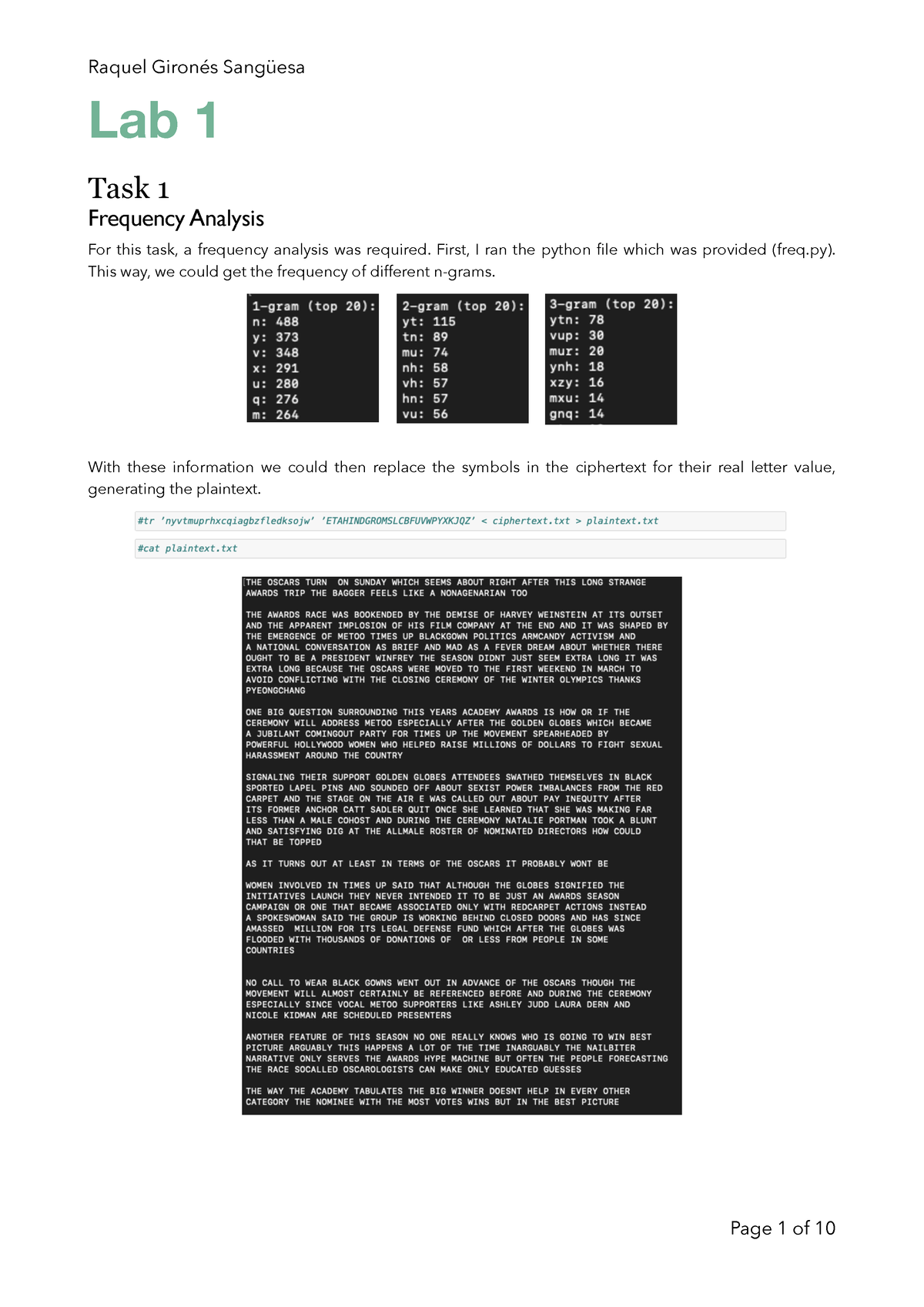 Lab 1 Cryptography Laboratory Lab 1 Task 1 Frequency Analysis For This Task A Frequency 3000