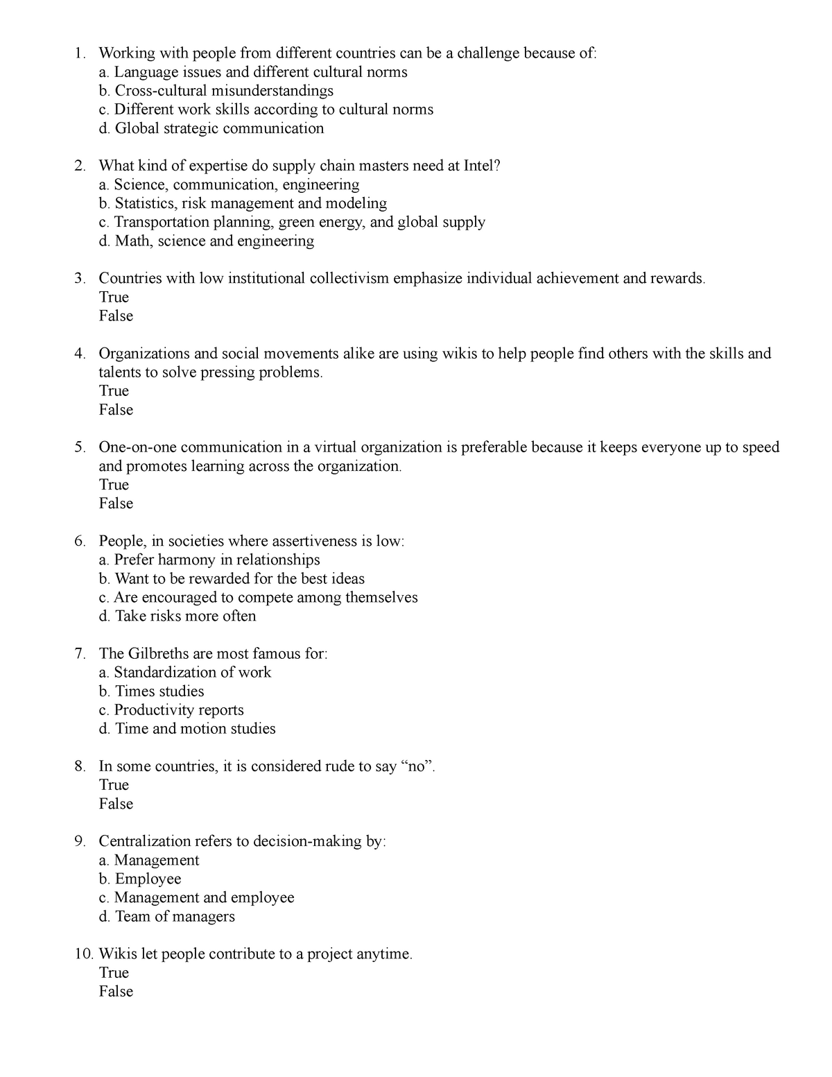 Quiz 3 2017, questions and answers Business Management