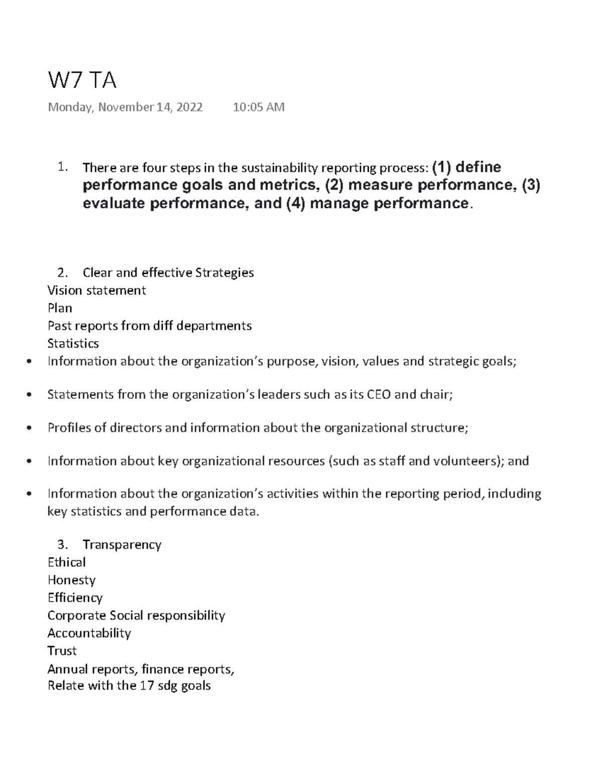 W7 TA - lecture notes - There are four steps in the sustainability ...