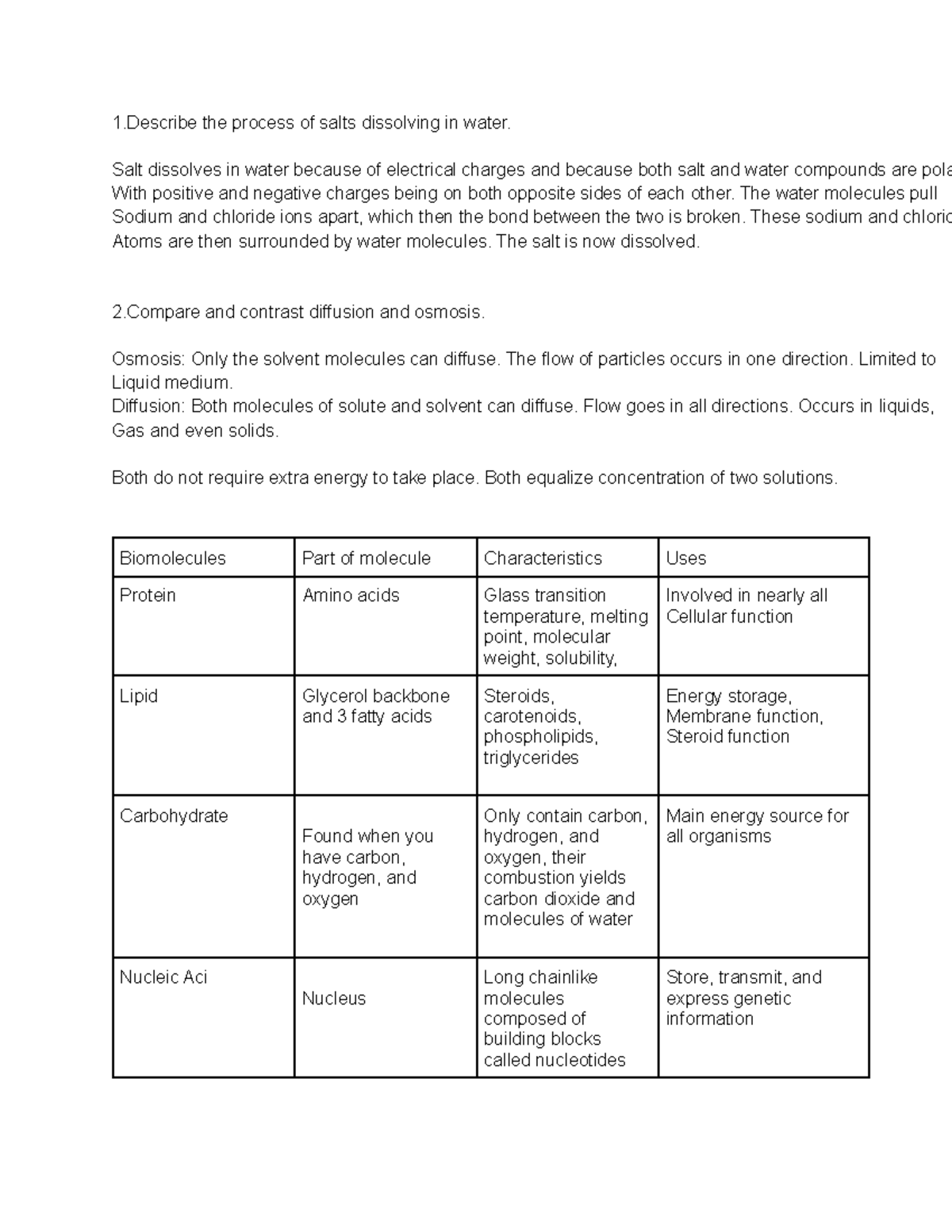 1.3 In-Lecture Questions Bio - 1 the process of salts dissolving in ...
