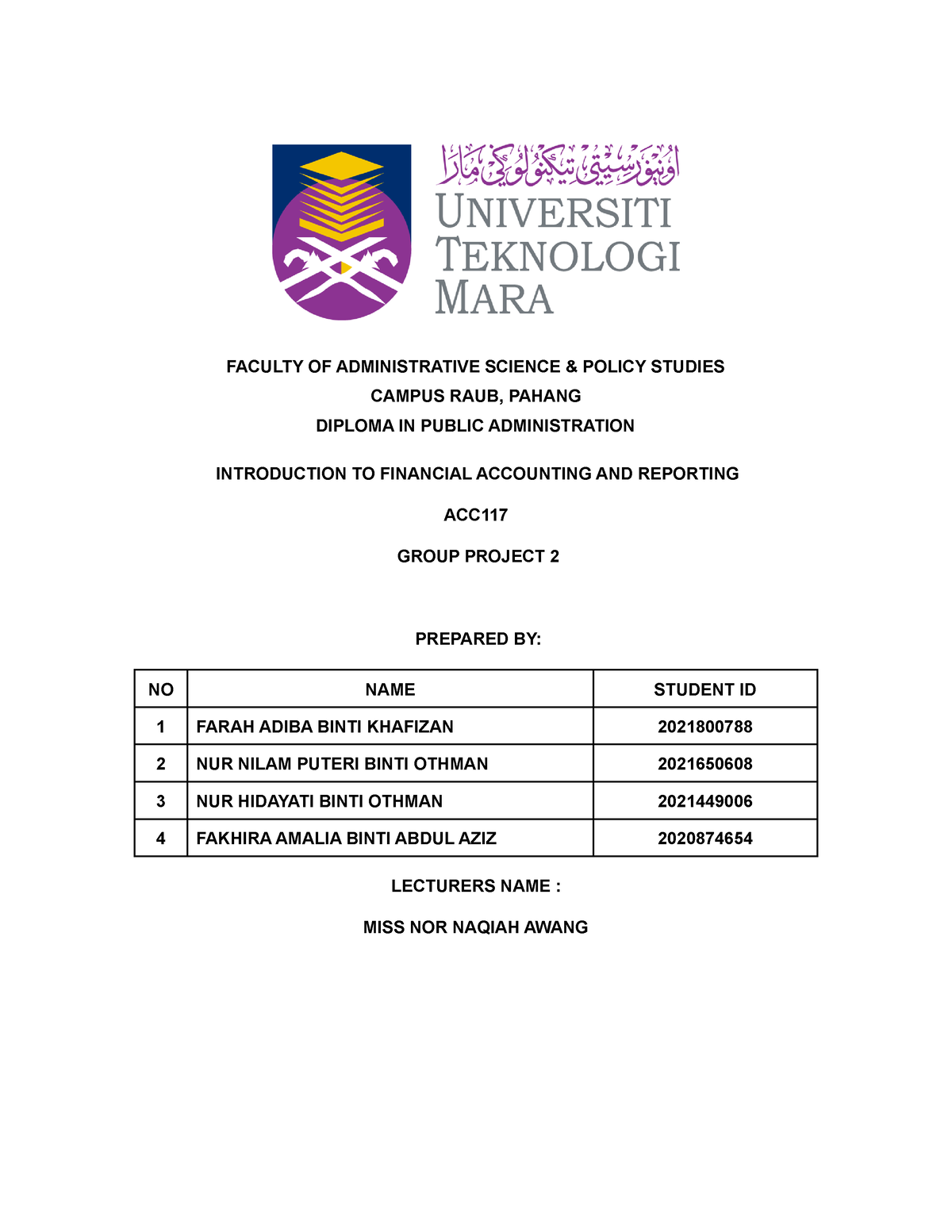 Group Project 2 AM1102A Group 2 - FACULTY OF ADMINISTRATIVE SCIENCE ...