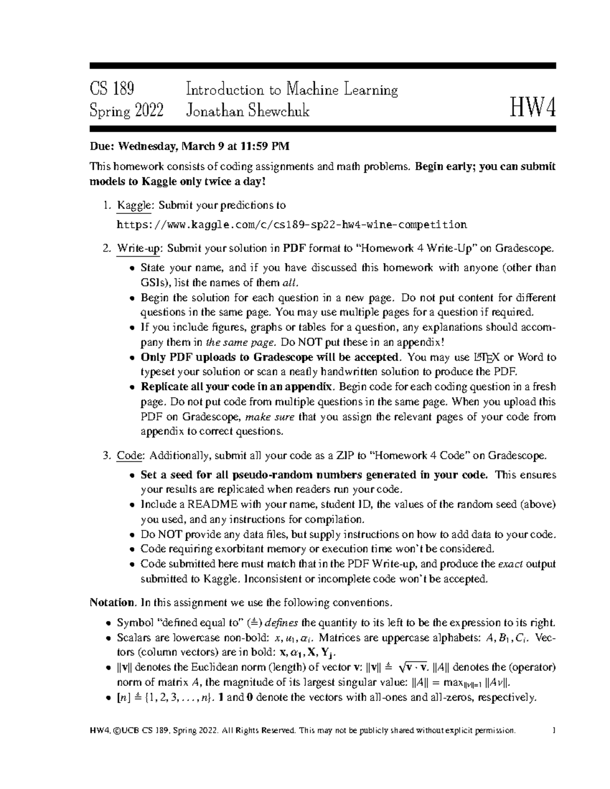 CS 189 Spring 2022 HW4 CS 189 Introduction to Machine Learning Spring