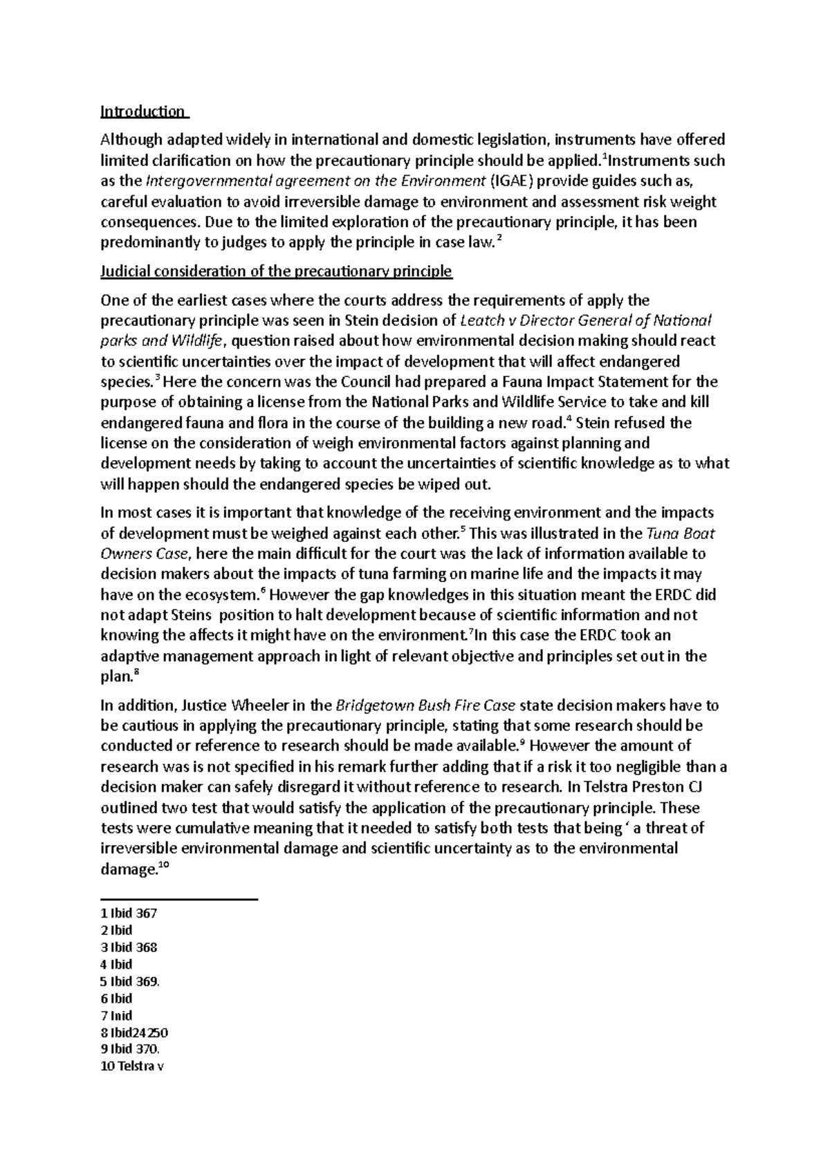 Environmental Law Essay - Introduction Although adapted widely in ...