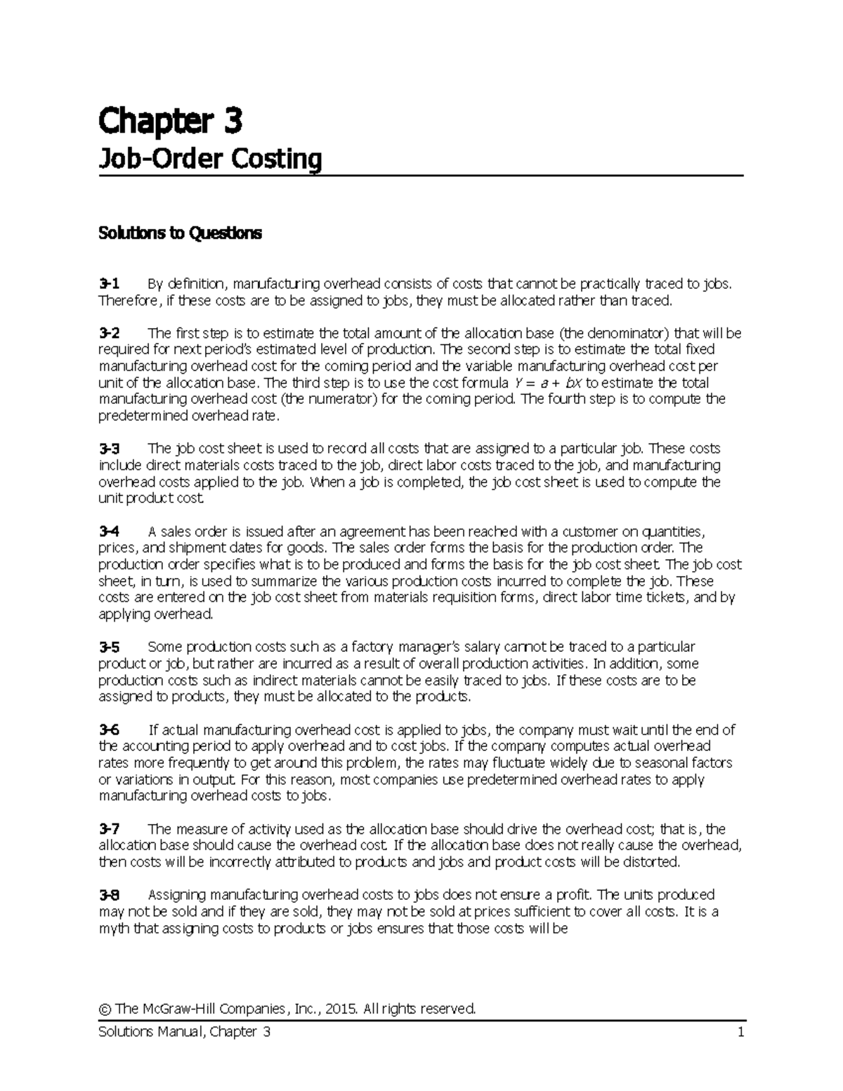 Chapter 3 Job Order Costing Solutions to - Chapter 3 Job-Order Costing ...