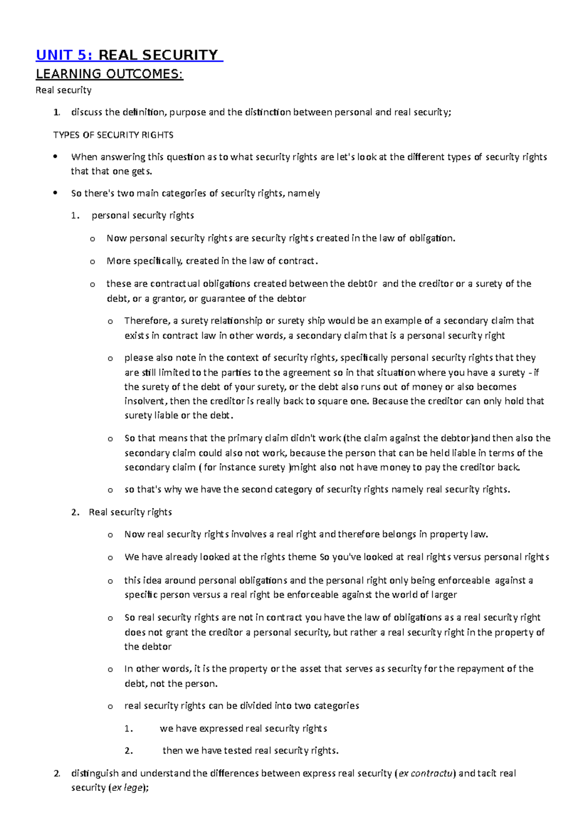 SAR310 Notes unit 5-8 - UNIT 5: REAL SECURITY LEARNING OUTCOMES: Real ...