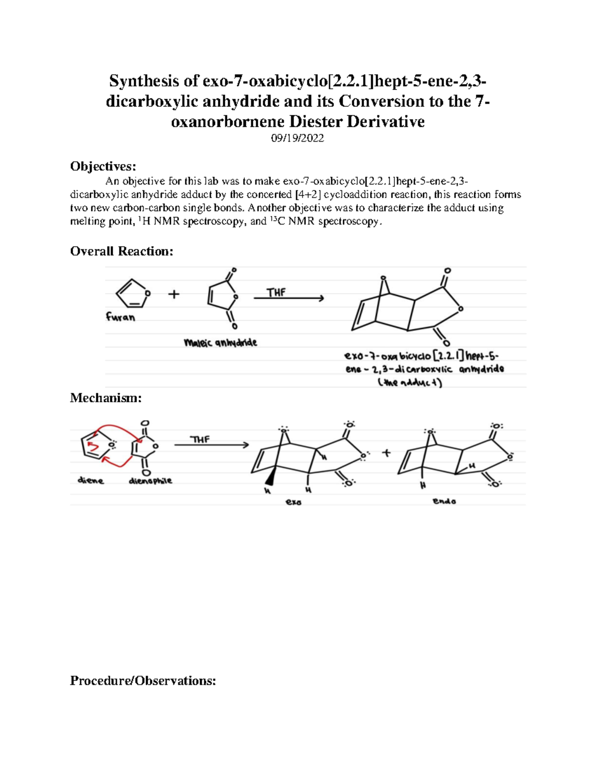 Synthesis Of Exo Oxabicyclo Hept Ene Dicarboxylic Anhydride And Its Conversion To