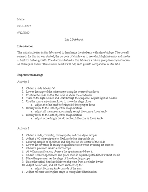 Lab 1 Notebook - BIOL 1207 Lab with Dr.Gregg - Names BIOL 1207 9/1/ Lab ...