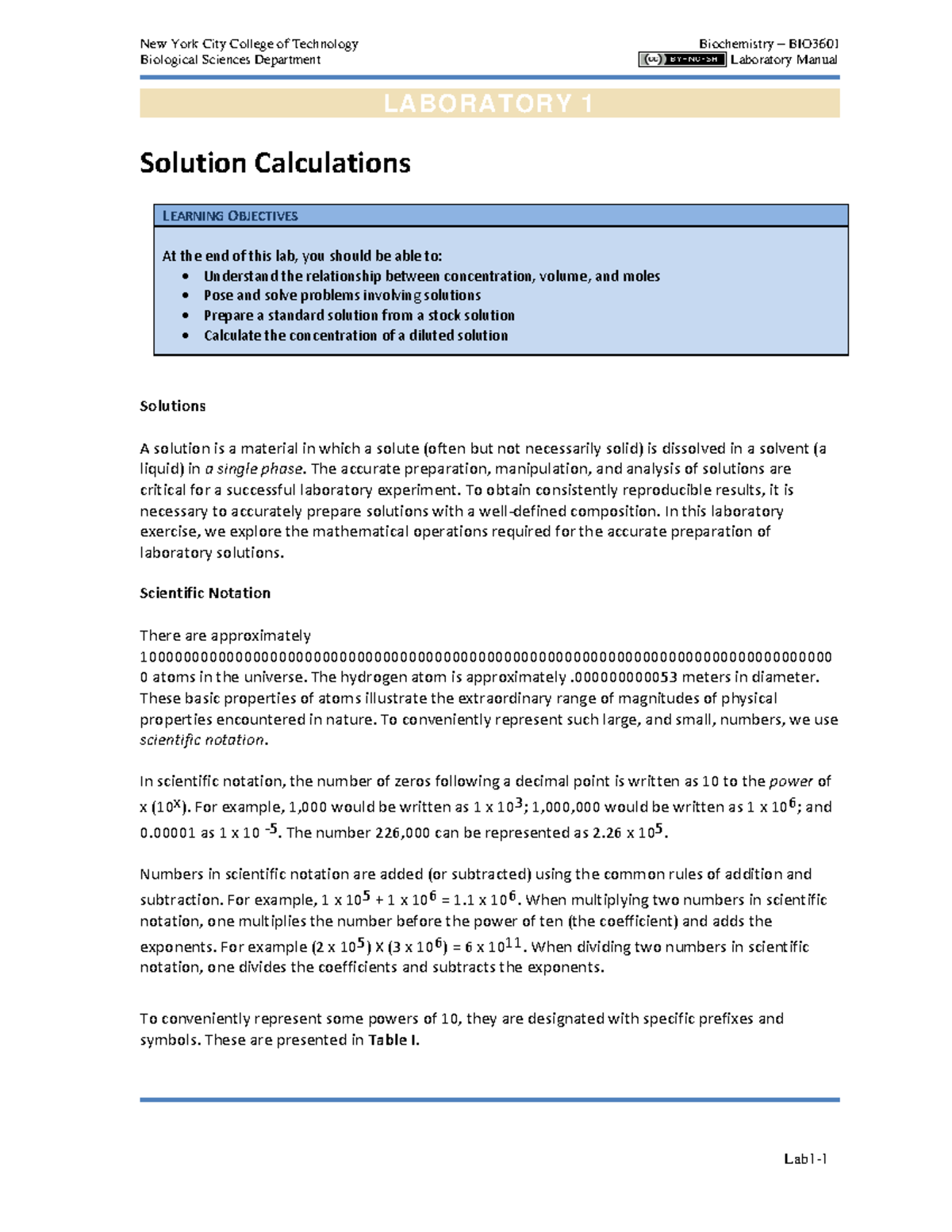 LAB 01 - Solution Calculations - Revised - Biological Sciences ...