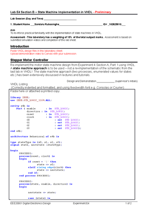 Digital Electronics Design Experiment 3 - Lab E3 – Basic Sequential ...