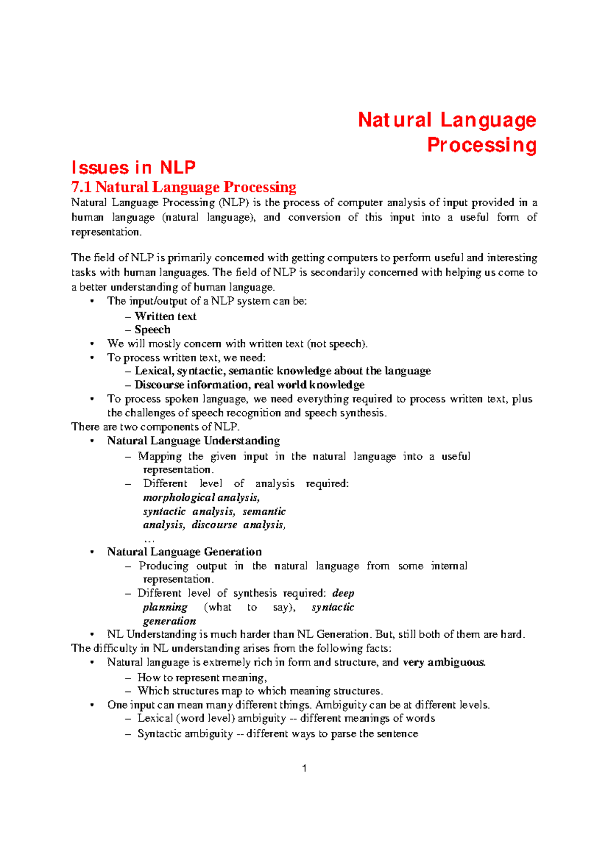 Chapter 07 - neww - Natural Language Processing Issues in NLP 7 .1 ...