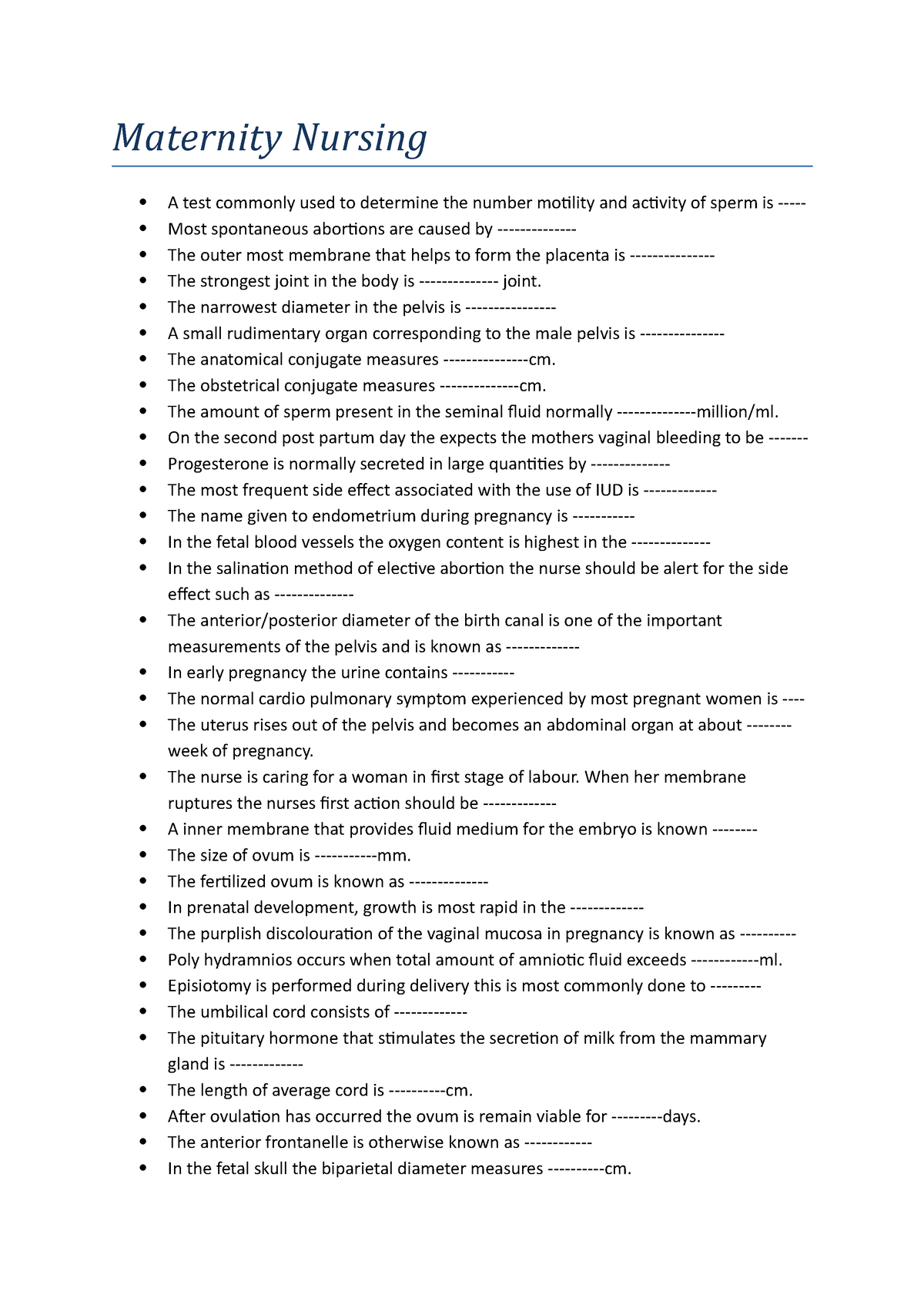 Maternity Nursing Maternity Nursing A test commonly used to determine