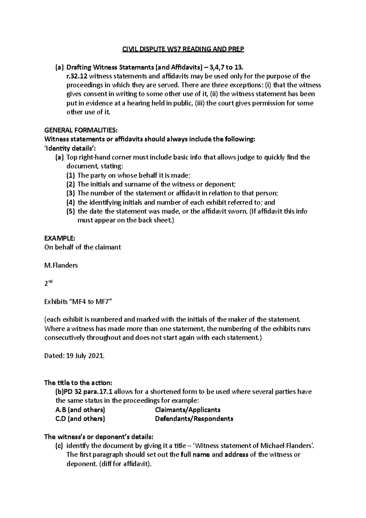 Civil WS7 Reading AND PREP-2 - CIVIL DISPUTE WS7 READING AND PREP (a ...